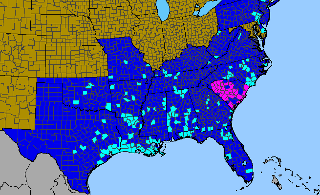 The range of Ludwigia grandiflora ssp. hexapetala